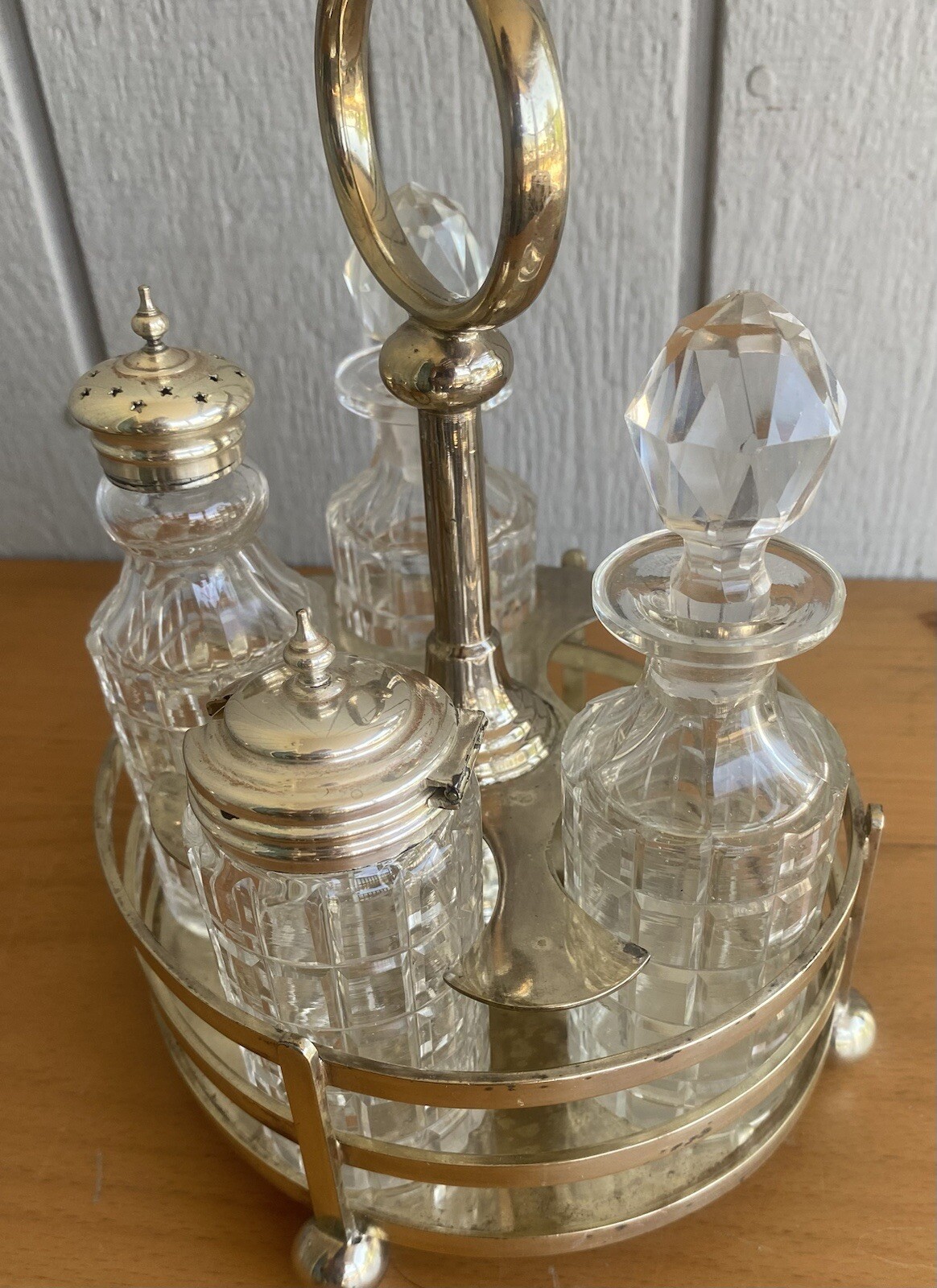 1887 Walker & Hall Victorian Silver Plate Antique Cut Crystal 6 pc Cruet Set