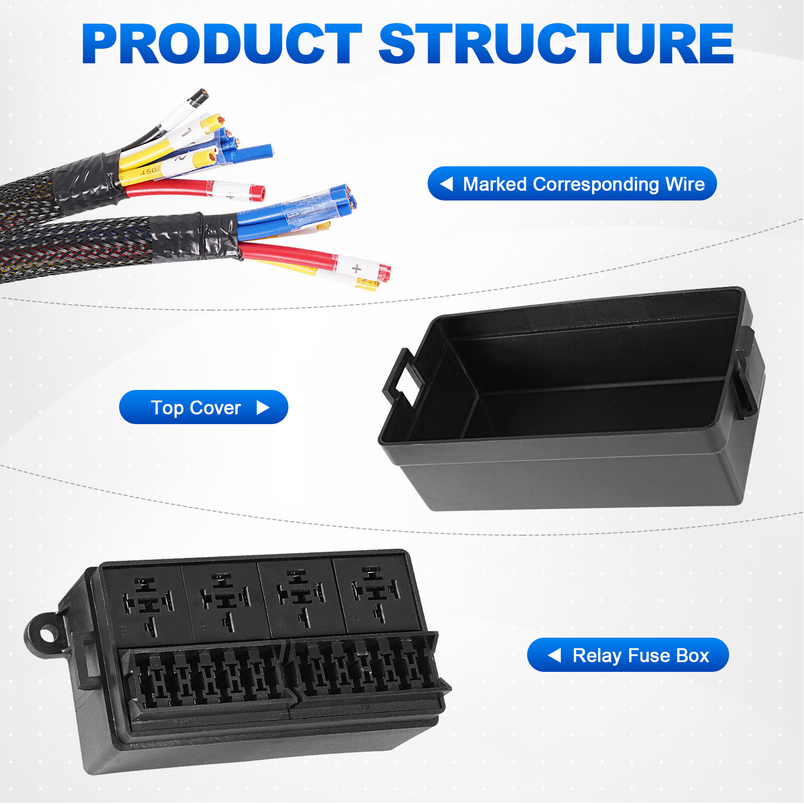 12 Volt Fuse Relay Box Pre-Wired Fuse and Relay Box with 4 Relays and 12 Way