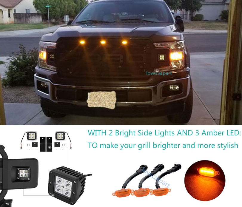 For Ford F150 Grill 2018 2019 2020 Raptor Style Front Grille W/LED Matte Black