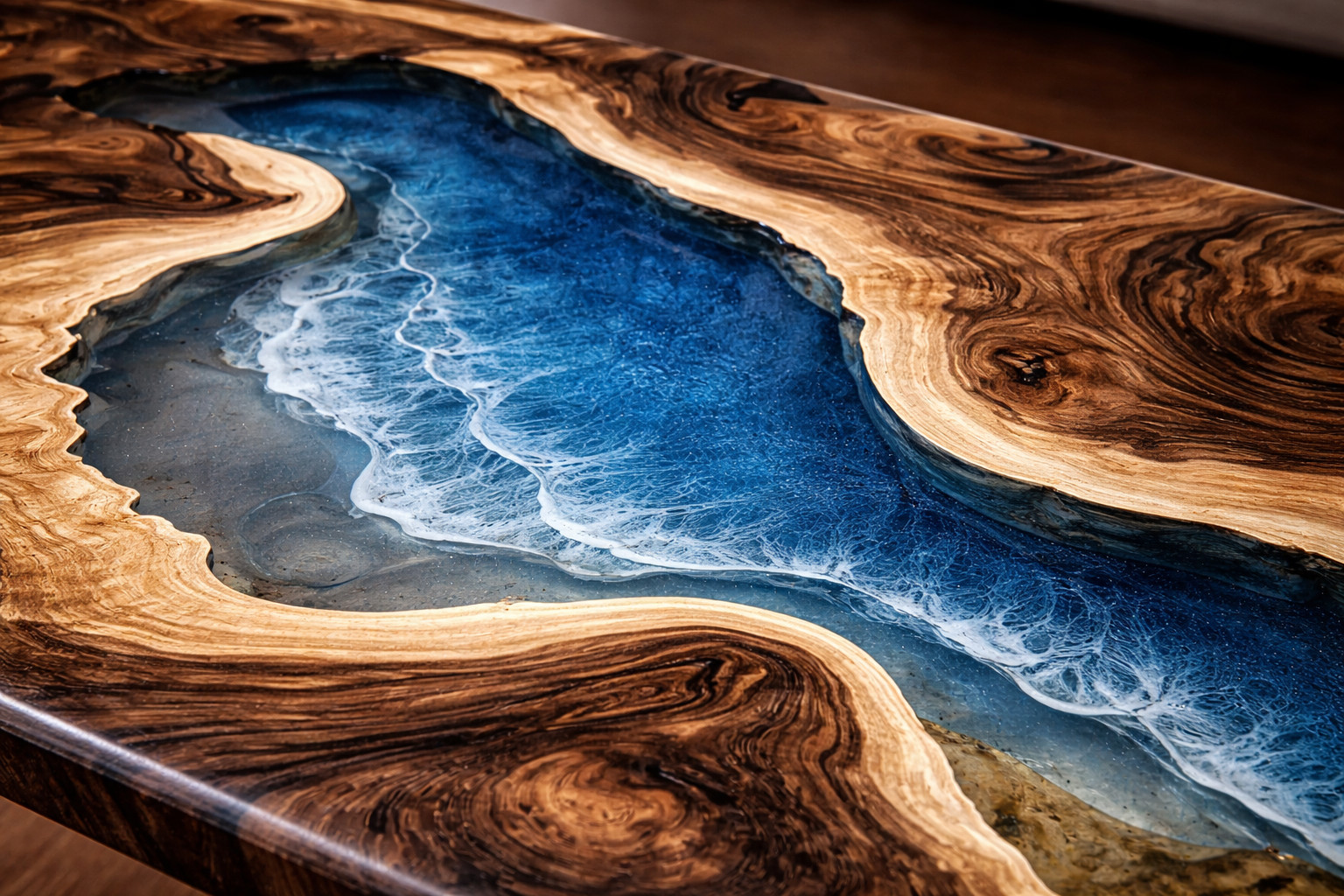 Luxury Epoxy River Table Top Blue Ocean Resin Handmade Wood Coffee Table