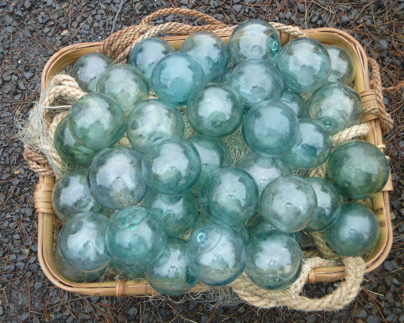 Japanese GLASS Fishing FLOATS 3" LOT-5 Round Net Buoy BALLS Authentic Vtg USA BZ