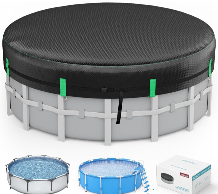 LXKCKJ 18 Ft Round Pool Cover, All Season Solar Covers for 18' (Round), Black-PE