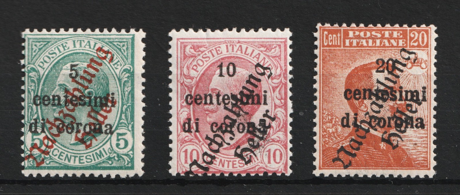 c.1909 South Tirol & Lana POs - Sassone # Tel 1-3 Postage Dues. MH Est$90.00