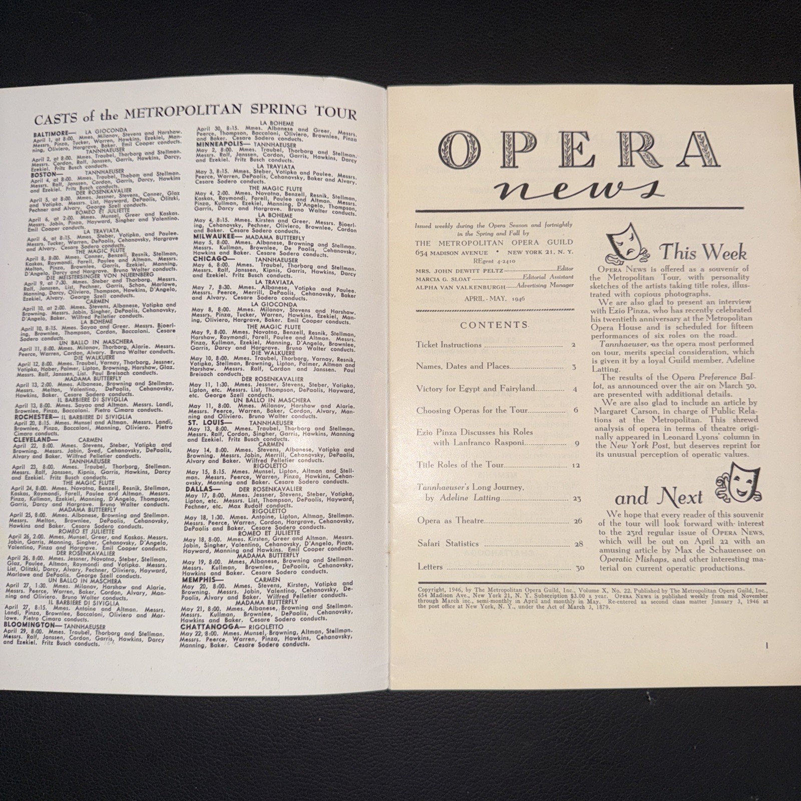 Rare! Vintage Metropolitan Opera Tour Spring 1946 Souvenir Booklet Program Q11