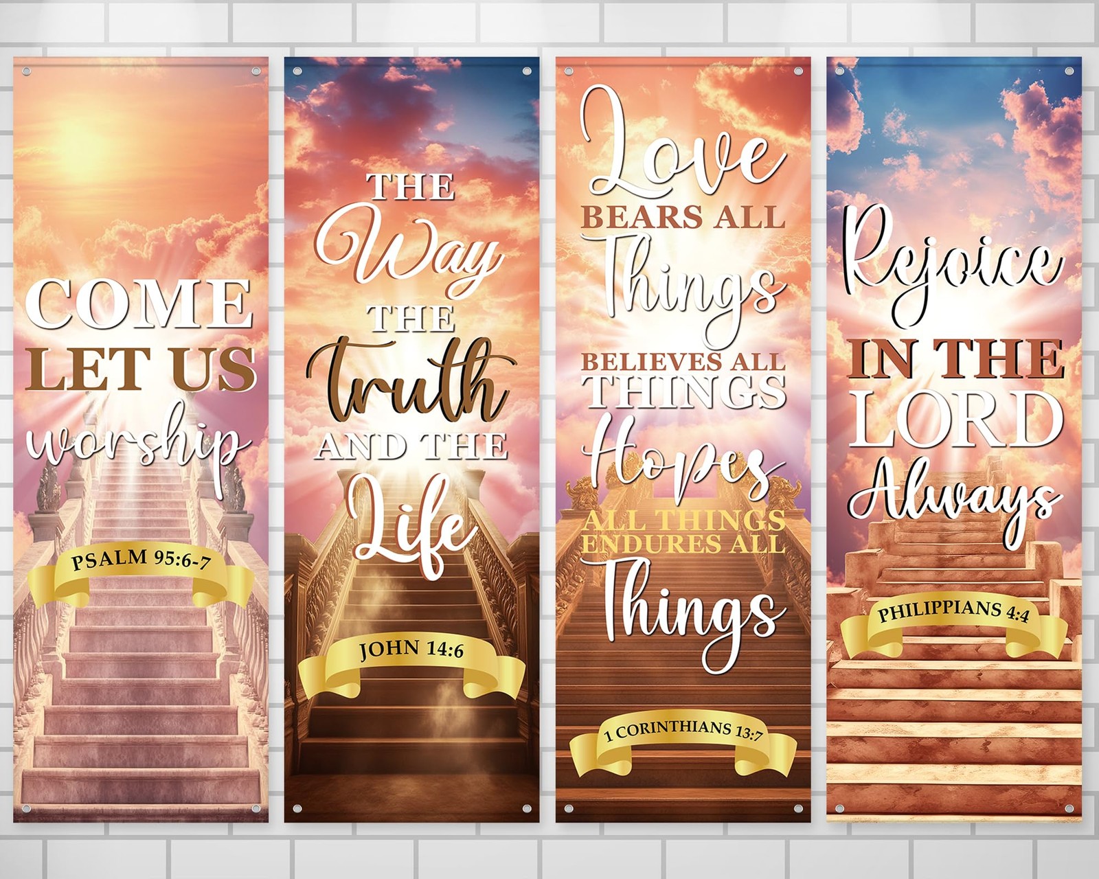 4Pcs Church Banners With Scripture Church Banners for Sanctuary Wall Worship ...