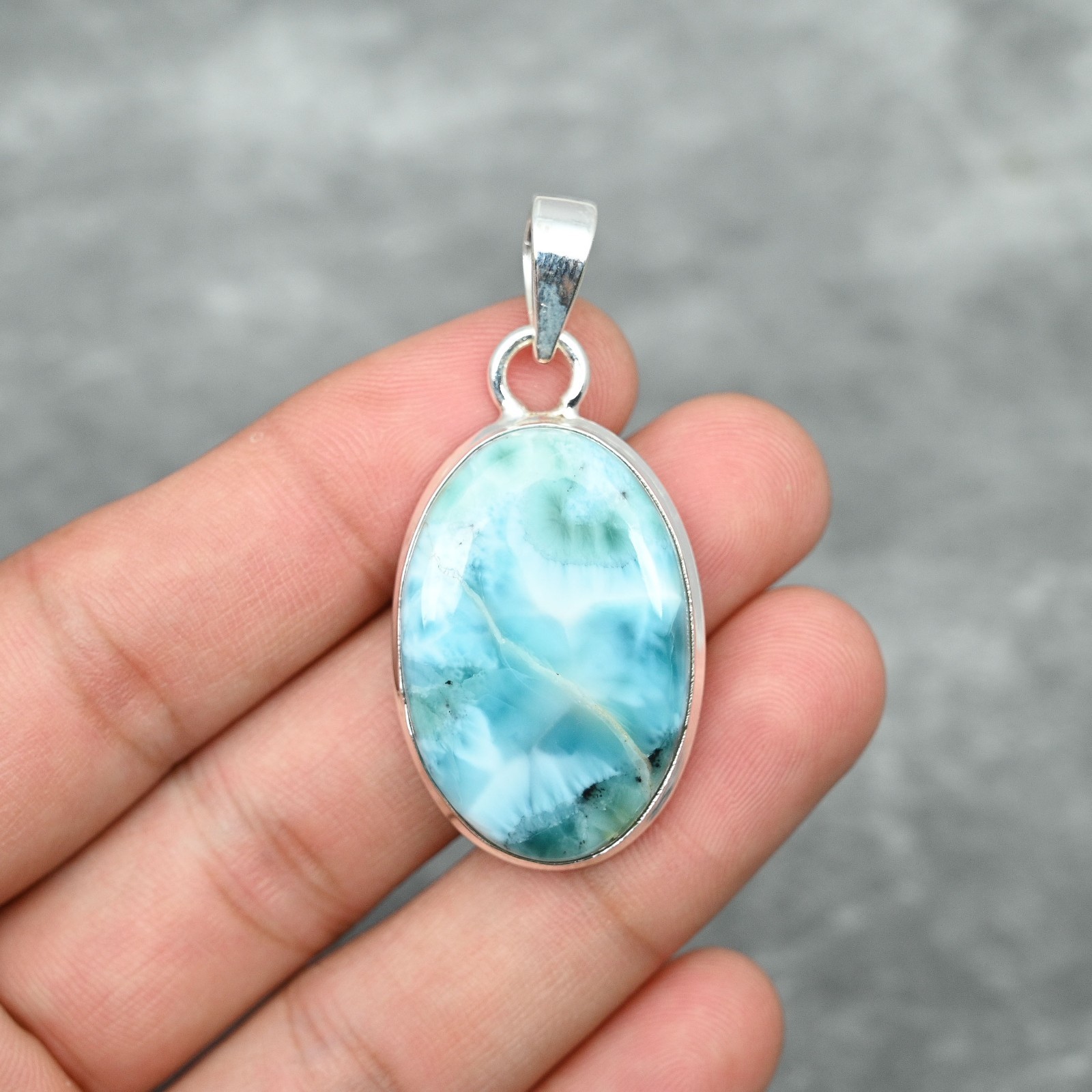 Larimar Gemstone 925 Sterling Silver Handmade Pendant Jewelry Valentine Day Gift