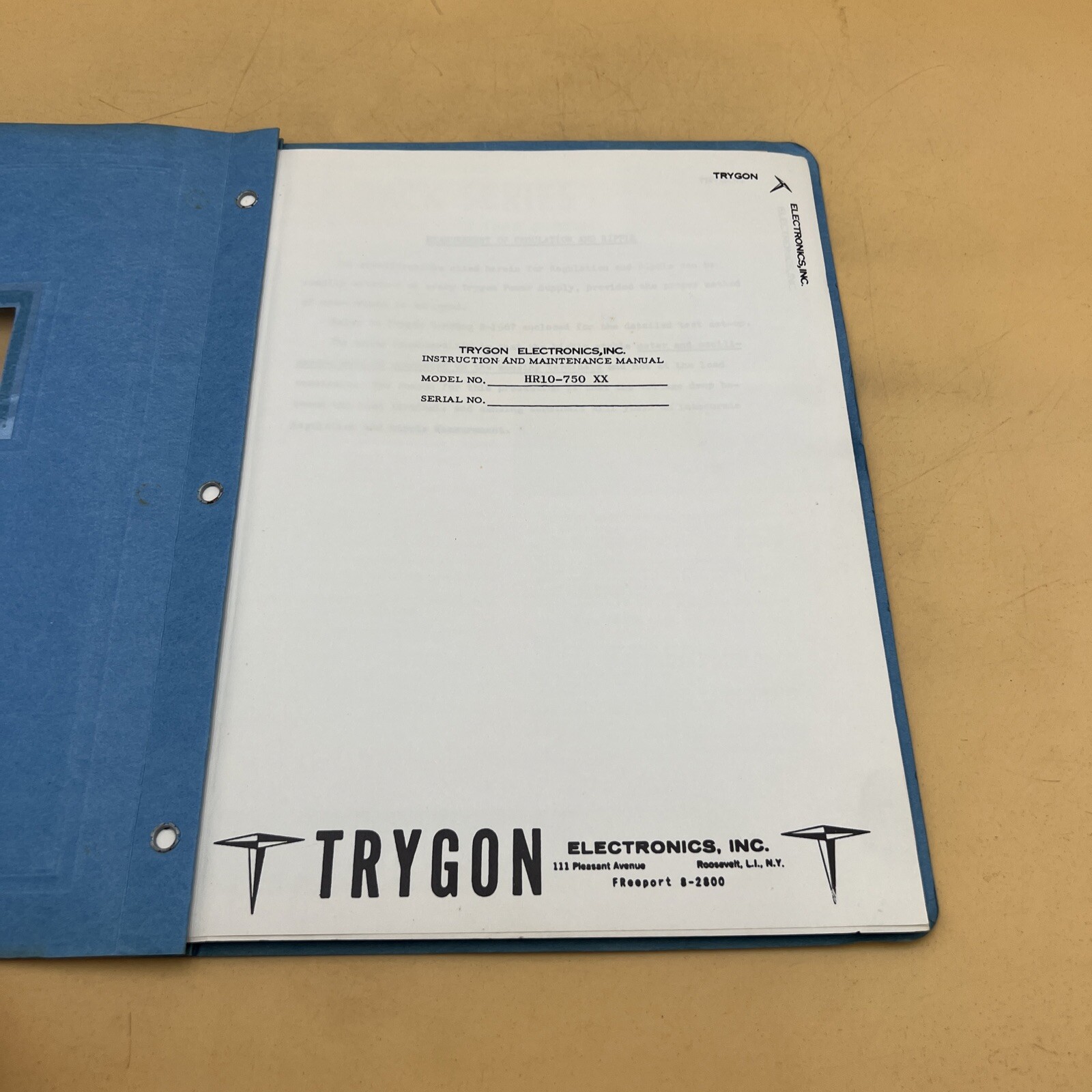 1965 Trygon Electronics Model HR10-750 XX Instruction & Maintenance Manual Book