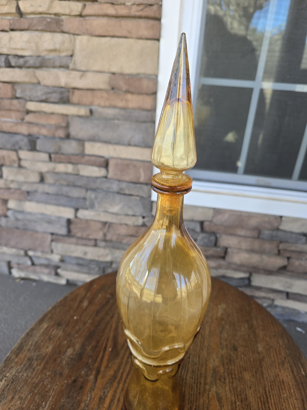Vintage Empoli Rossini Italy Amber Glass Genie Bottle.(see Coupon Price)