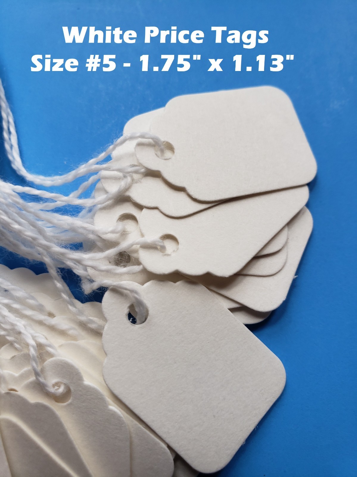 Garage Sale Price Tags Size #5 Blank White Merchandise Hang String Strung