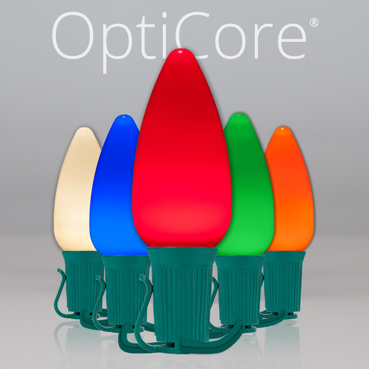 50 C9 OptiCore Shatterproof LED Christmas Lights Smooth Finish, Green Wire 50ft