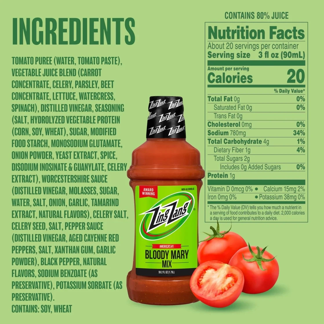 Zing Zang Bloody Mary Mix, Non-Alcoholic Cocktail Mixer, 1.75L Bottle