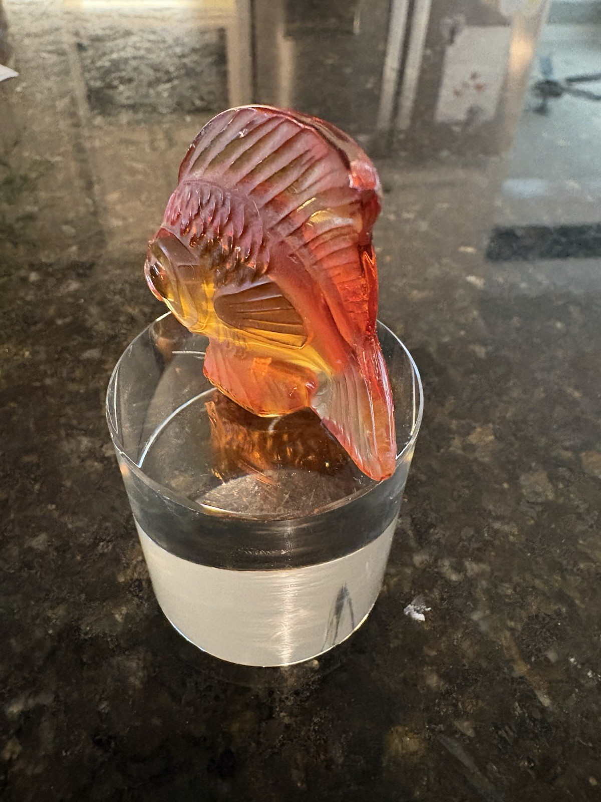 Lalique Amber Crystal Fish On 2” Unattached Pedestal