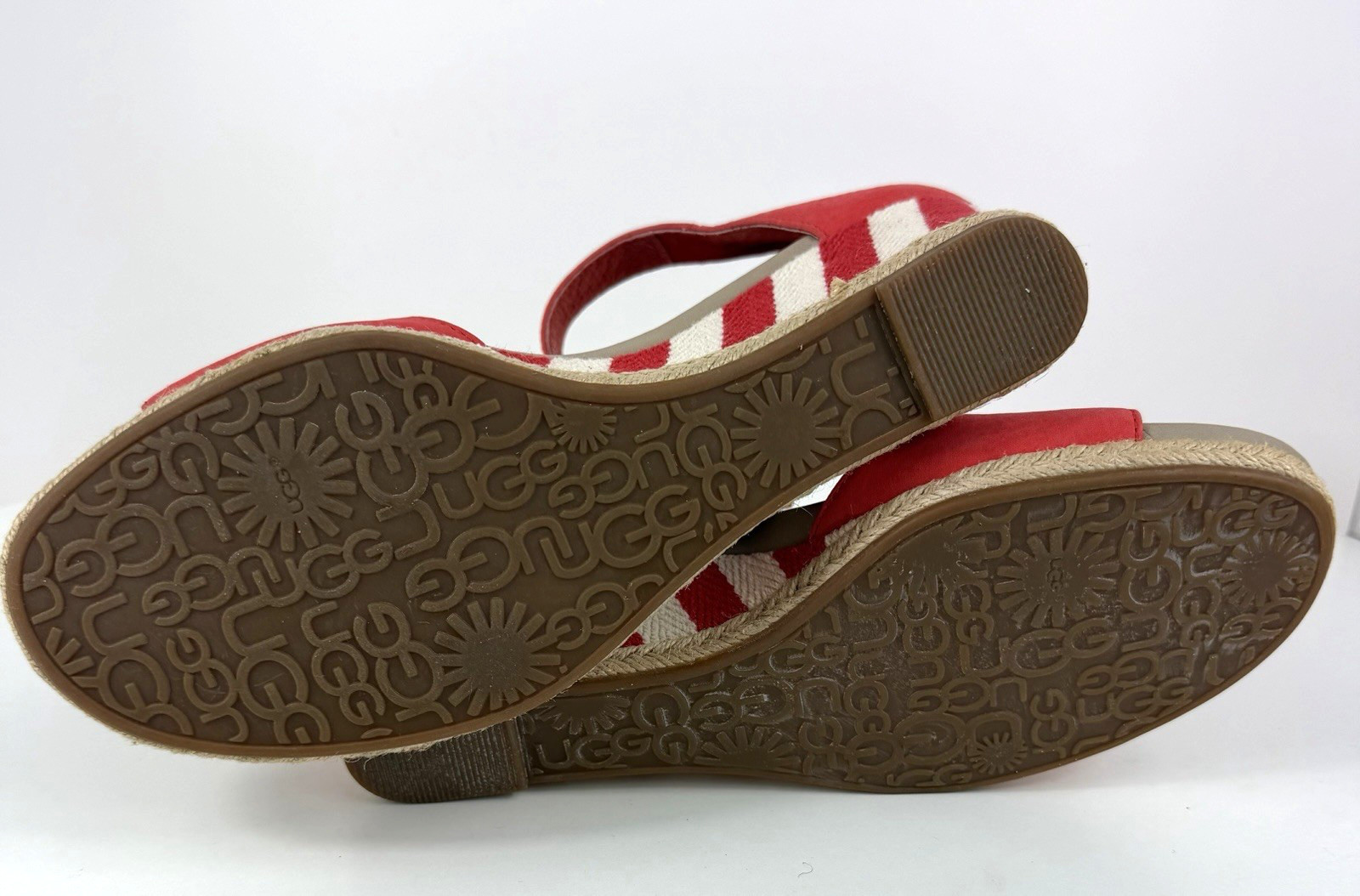 UGG Womens 10 Wedge Sandals Atasha Stripe Coral Ankle Strap Espadrille