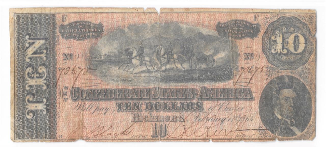 Confederate Note Poem On T-68 $10 1864 PCGS VF20 Det 1901 Reunion Commemorative