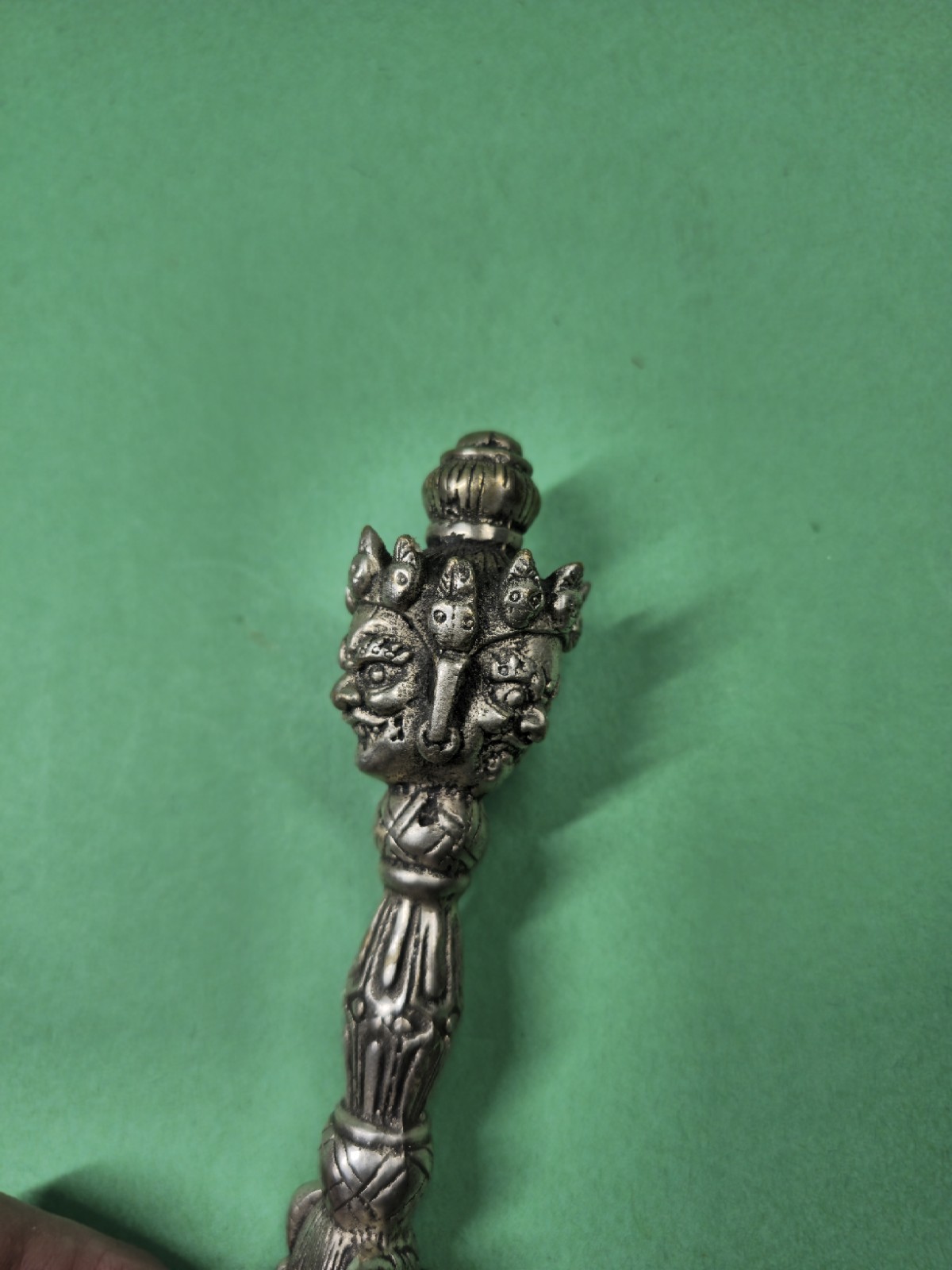 Vintage 7½" Nepal Tibet Buddhist Solid Metal 3-Faced Mahakhala Phurba Dagger