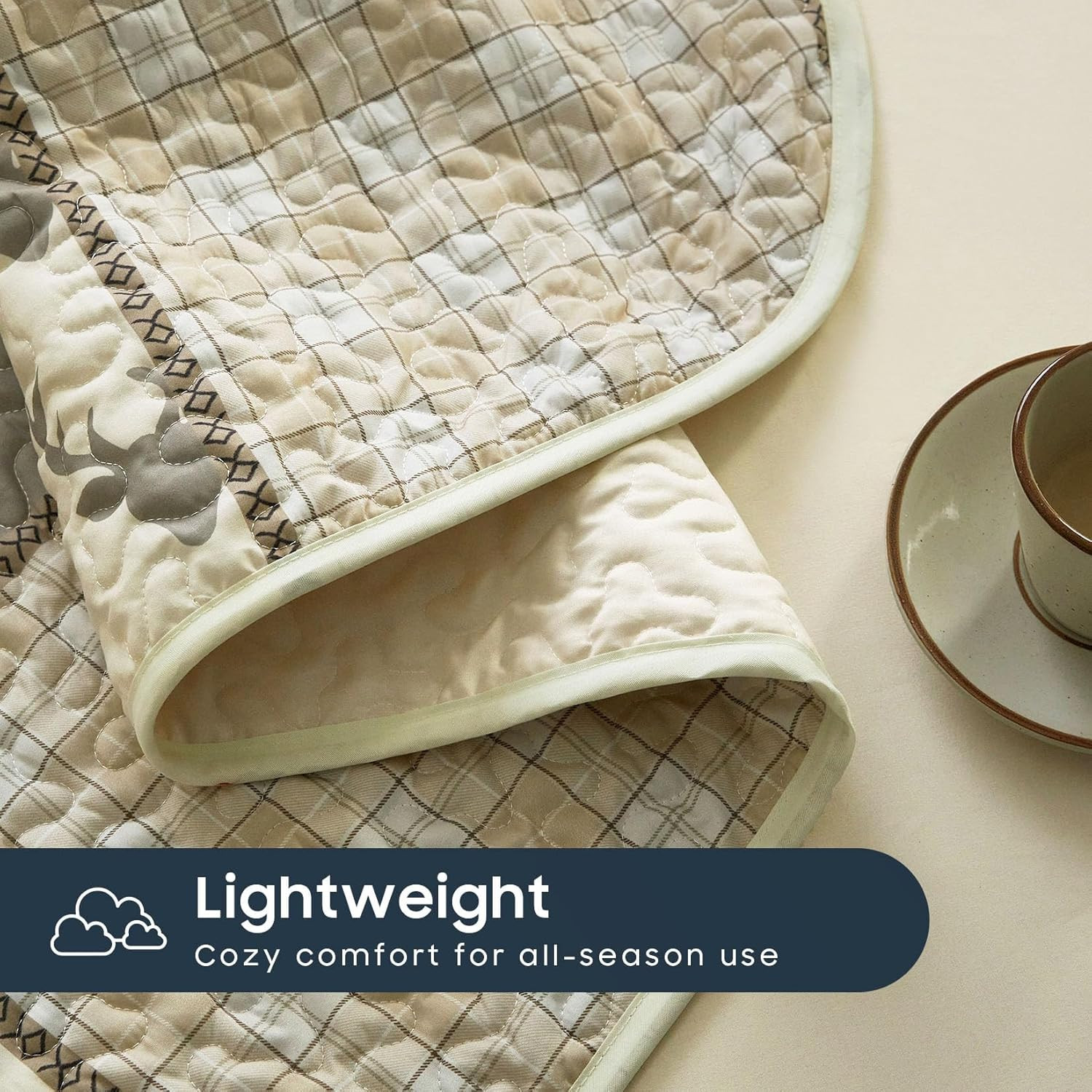 - Rustic Quilt Set, Cabin Lodge Christmas Bear Moose Queen / Full Tan Cream