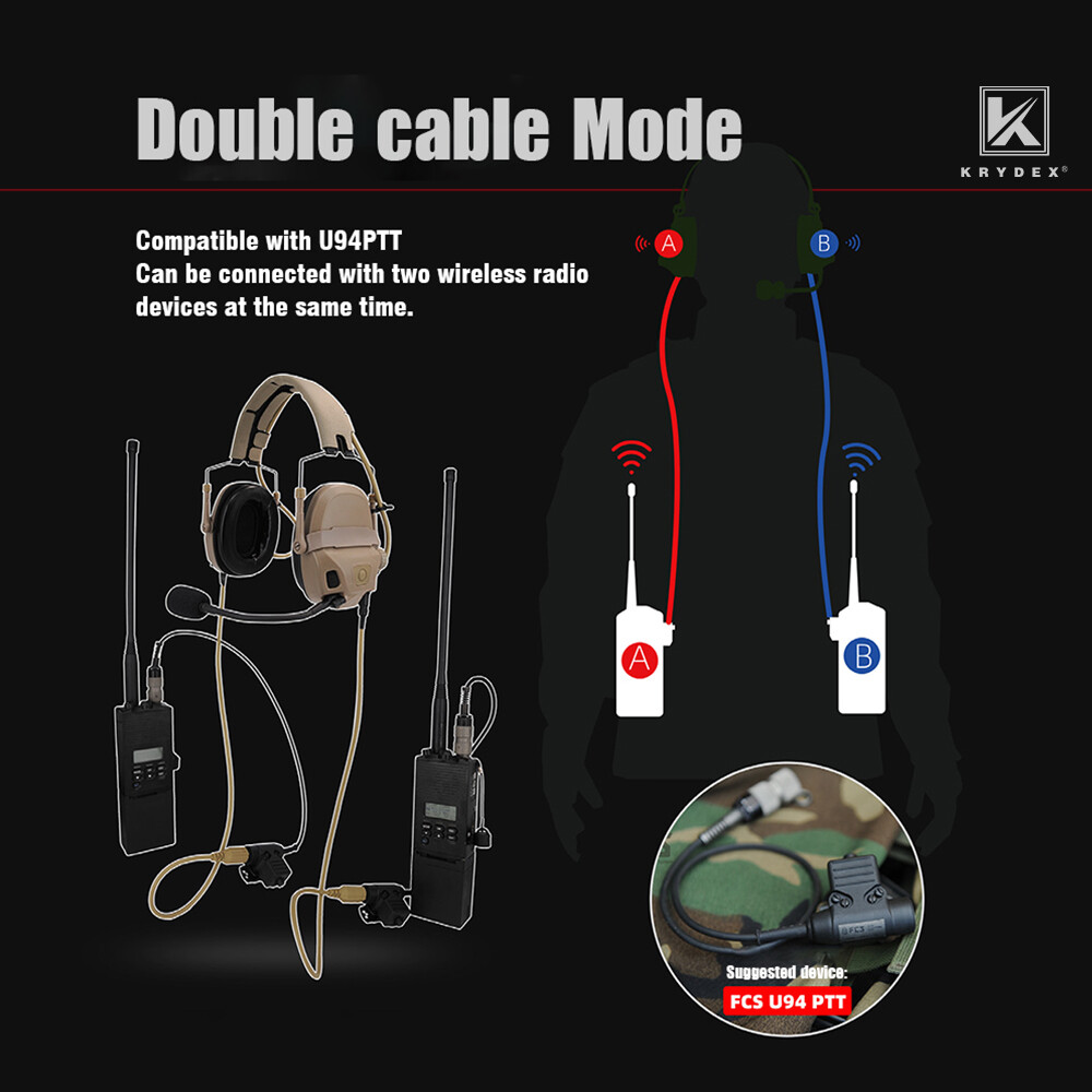 KRYDEX FCS AMP Tactical Headset Pickup Noise Reduction Earmuf fo Shooting Helmet