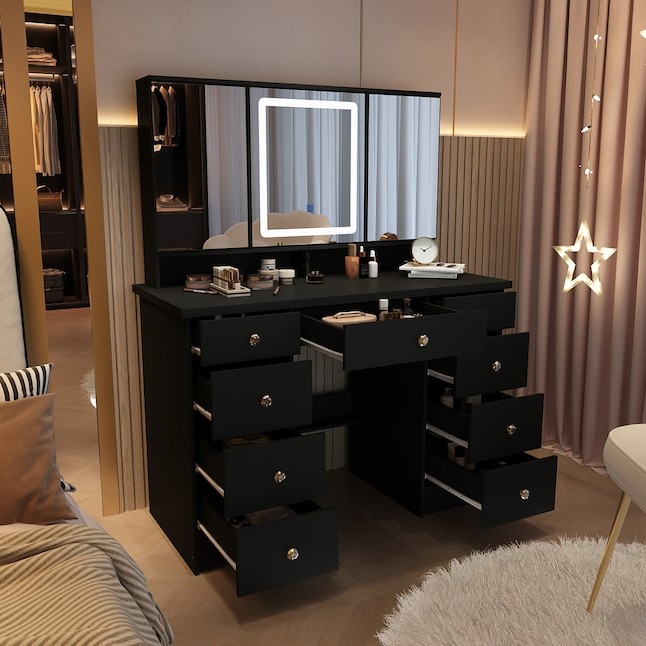 FUFU&GAGA 43.3-in Black Makeup Vanity