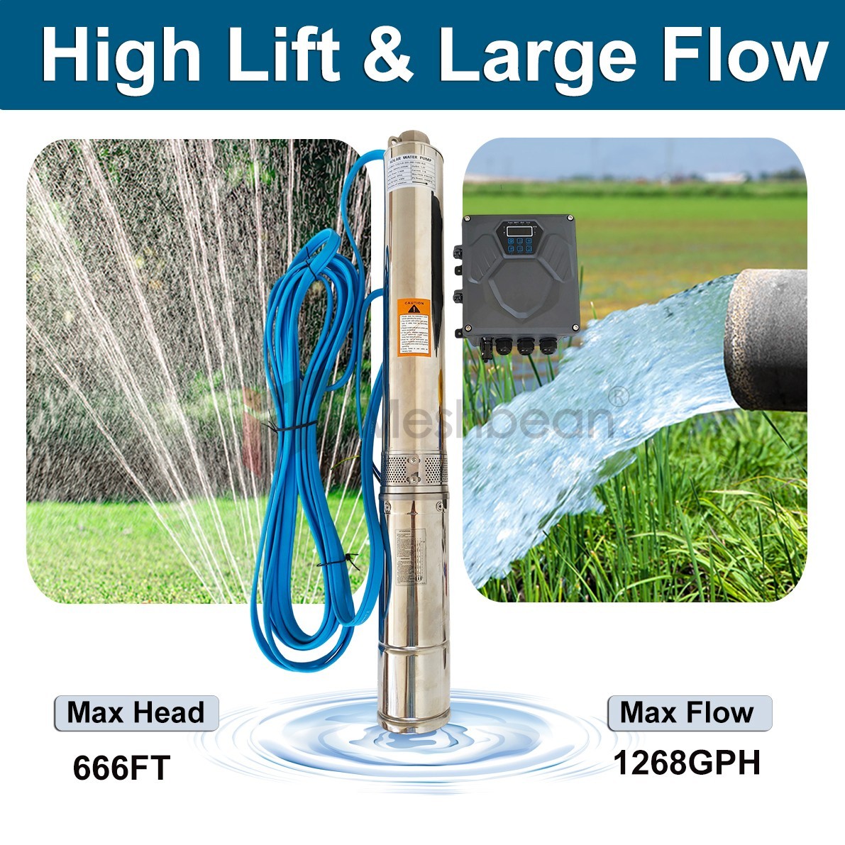 4" AC/DC Solar Powered Bore Well Water Pump 2HP Submersible Hybrid Deep 220V