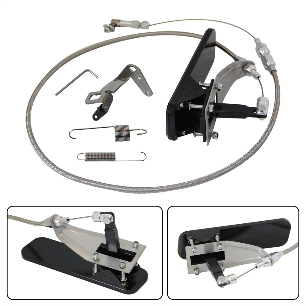 Floor Mount Gas Pedal + 24" SS Throttle Cable & Bracket Spring Set Street Rod