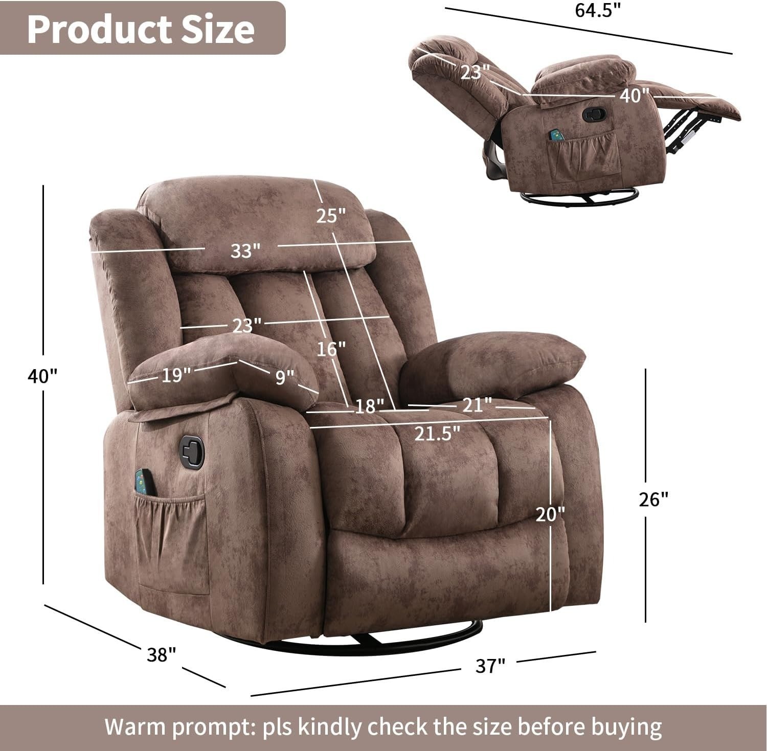 CANMOV Massage Rocker Recliner with Heat and Vibration Manual Reclining Chair