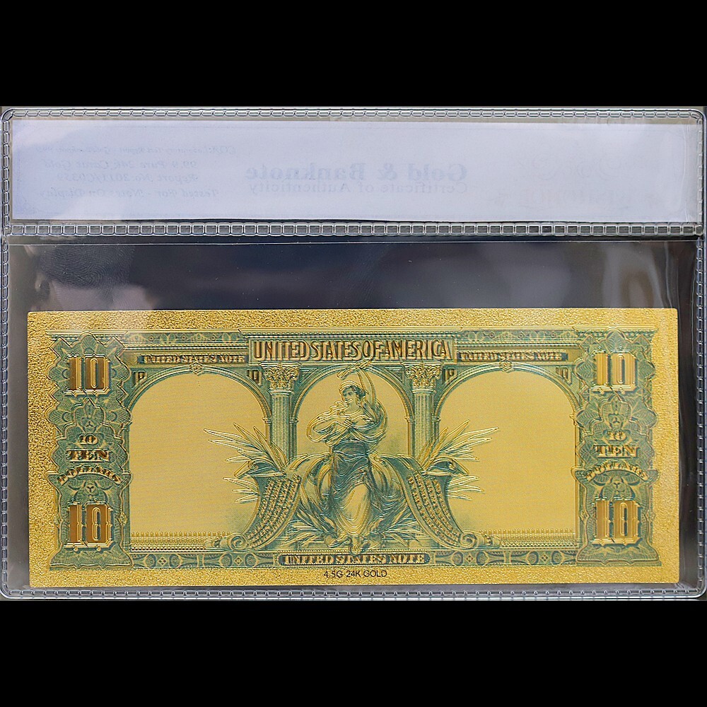 Gold 1901 $10 Ten Dollars Banknote Collectible with Bag & Certificate