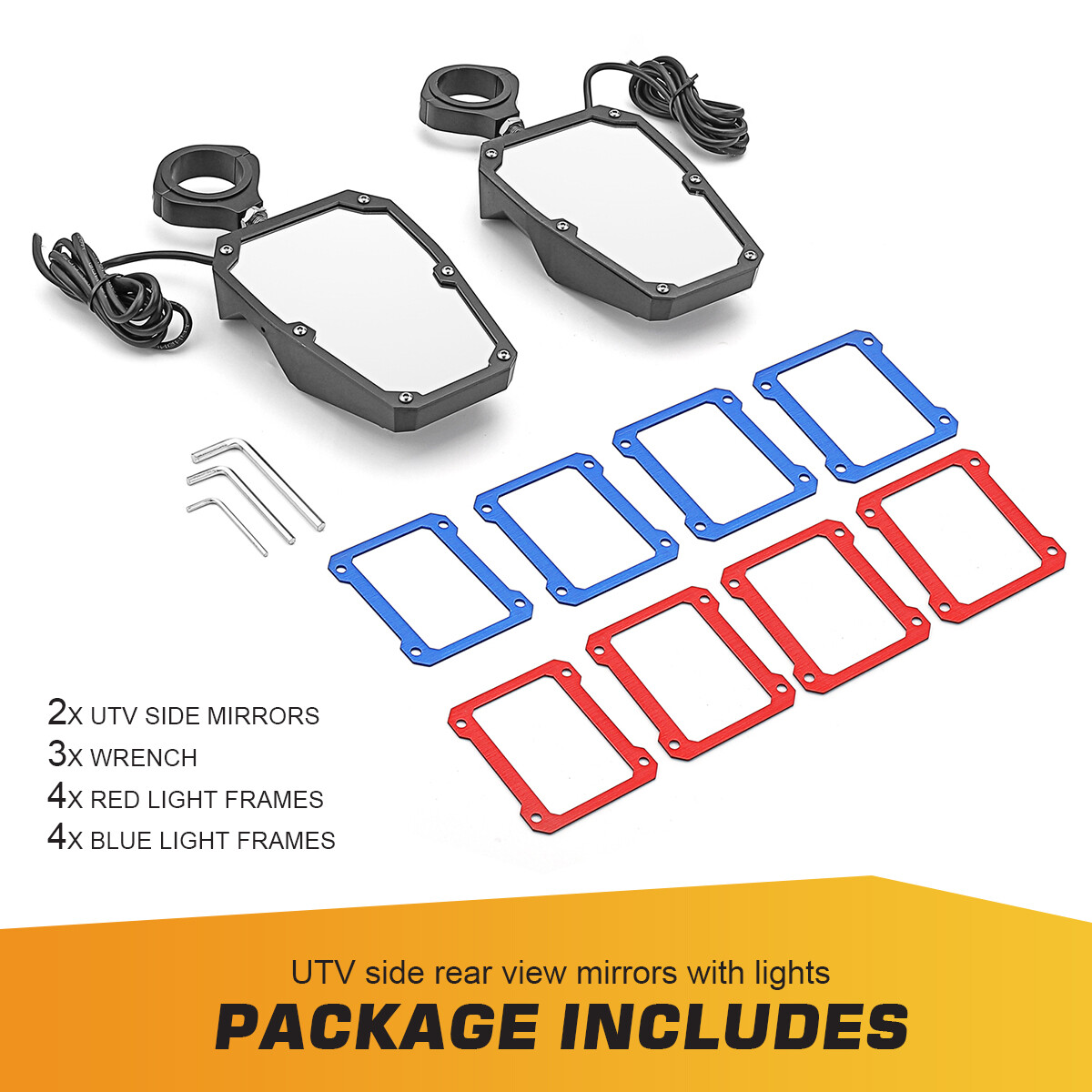 2PCS UTV Side Rear View Mirrors w/ Light+LED Dome Lights For Can Am Maverick X3