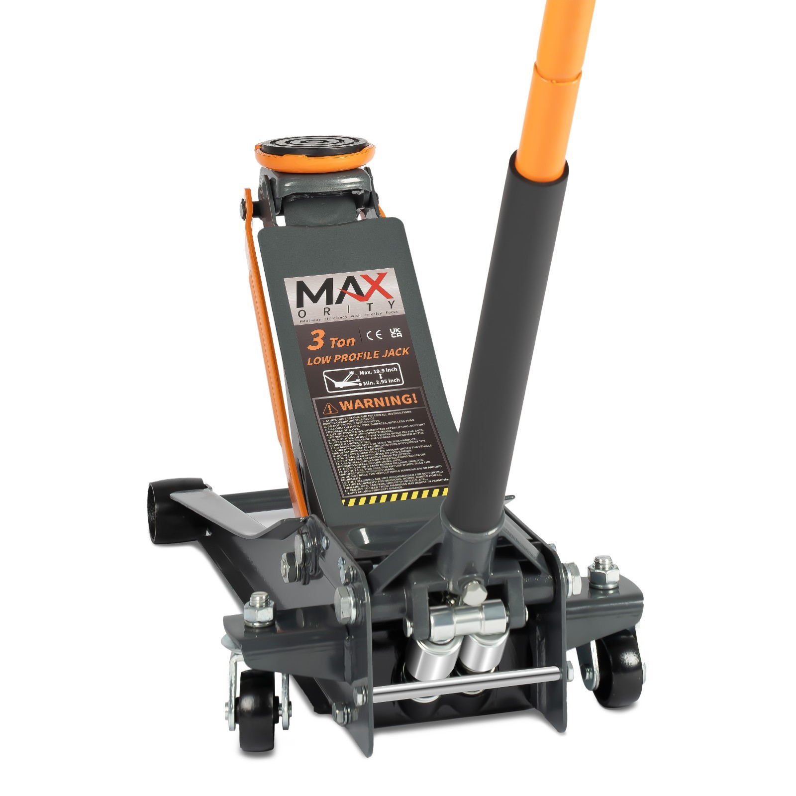 3 Ton Floor Jack Low Profile Rapid Dual Pistons Pump 2.9'' To 19.9'', Orange