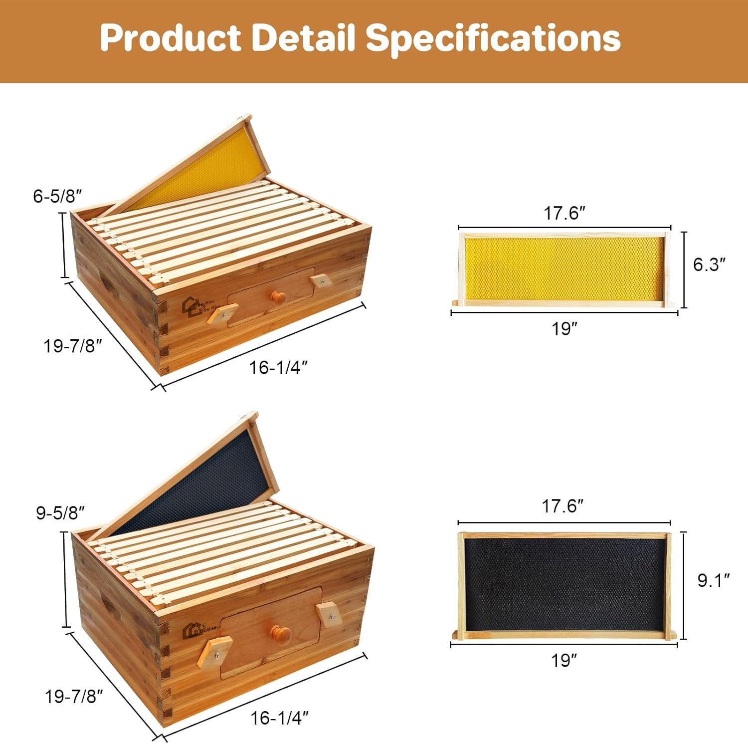 10 Frame Bee Hive Coated + Beeswax Beehive Kit Include 2 Deep & 1 Medium Bee Box