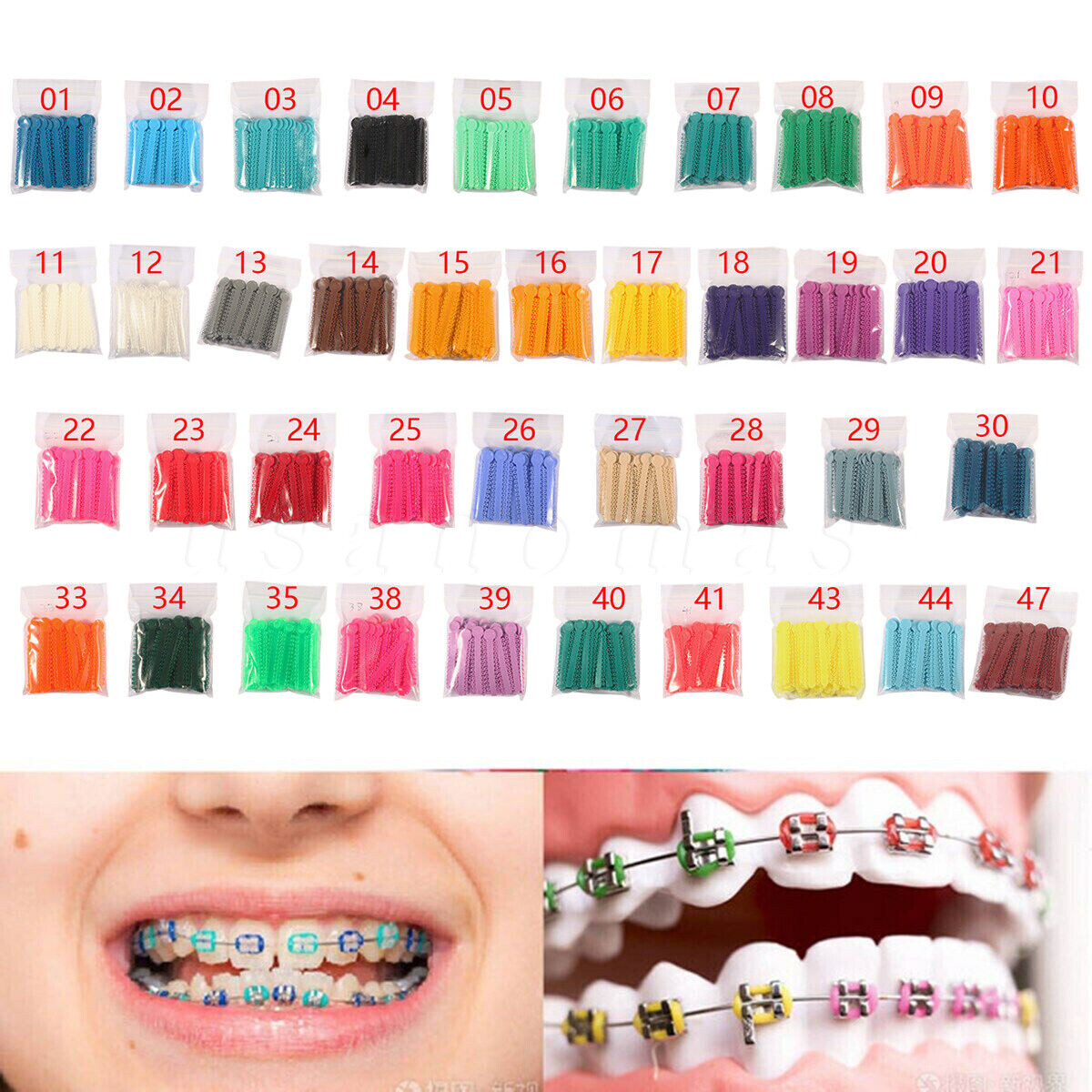 1040 Unids / bolsa Dental Lazos De Ligadura Elástica De Ortodoncia 43 Colores