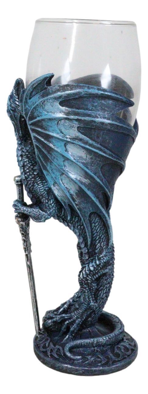 Fantasy Netherworld Blue Dragon Sea Blade Sword Glass Wine Goblet Chalice