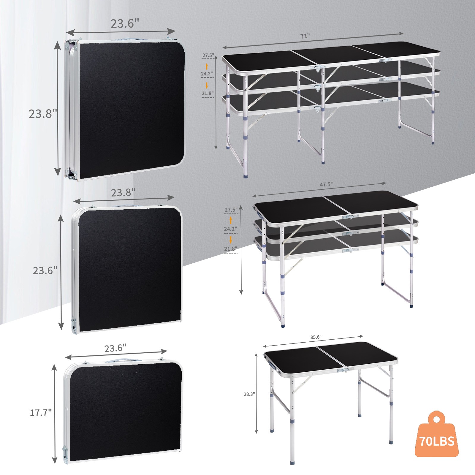 4FT Dining Portable Plastic Folding Black Table Perfect for In/Outdoor Party