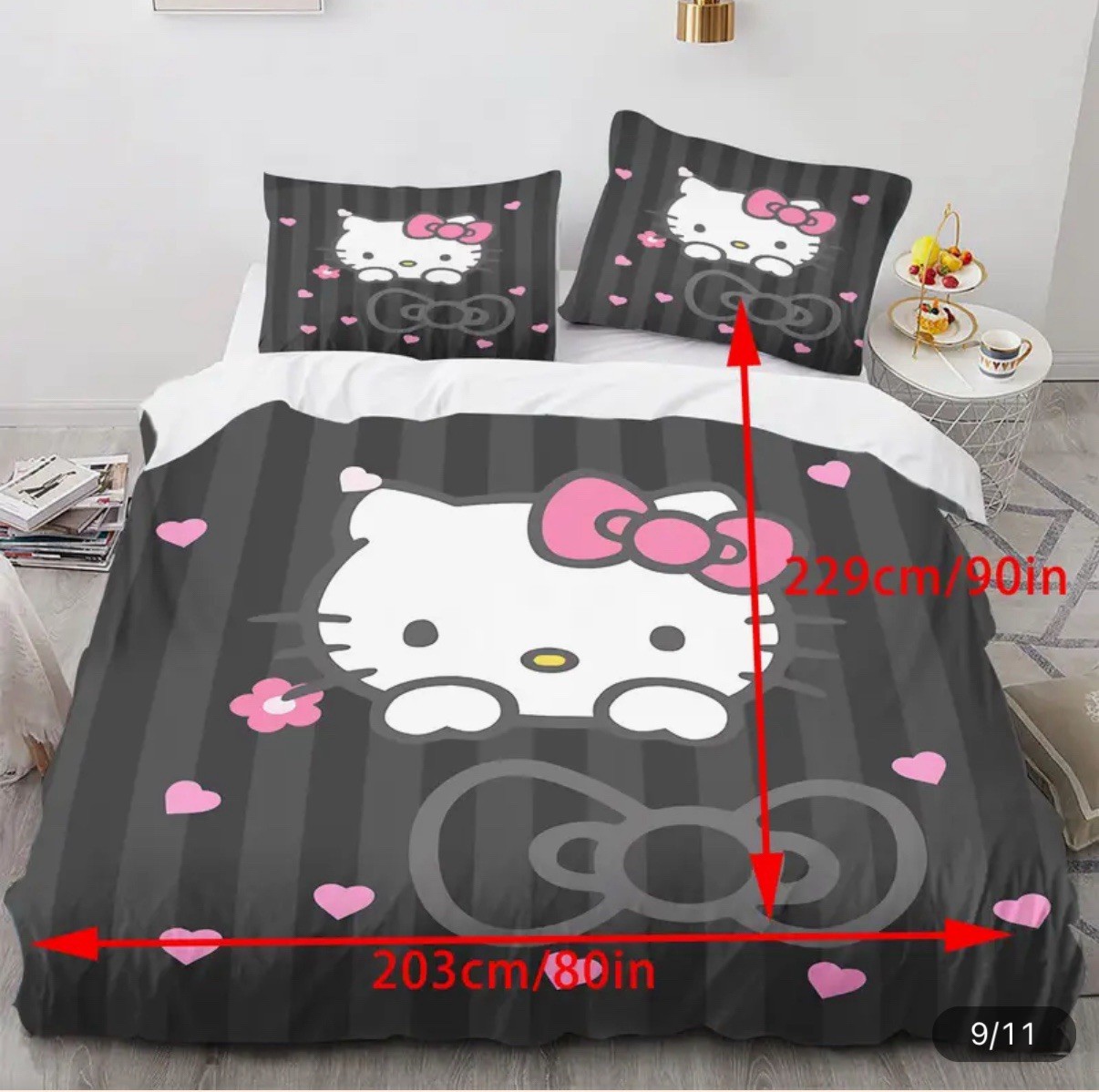 Hello Kitty Bedding Set Black Sanrio Kawaii New Single Duvet Cover Pillowcases