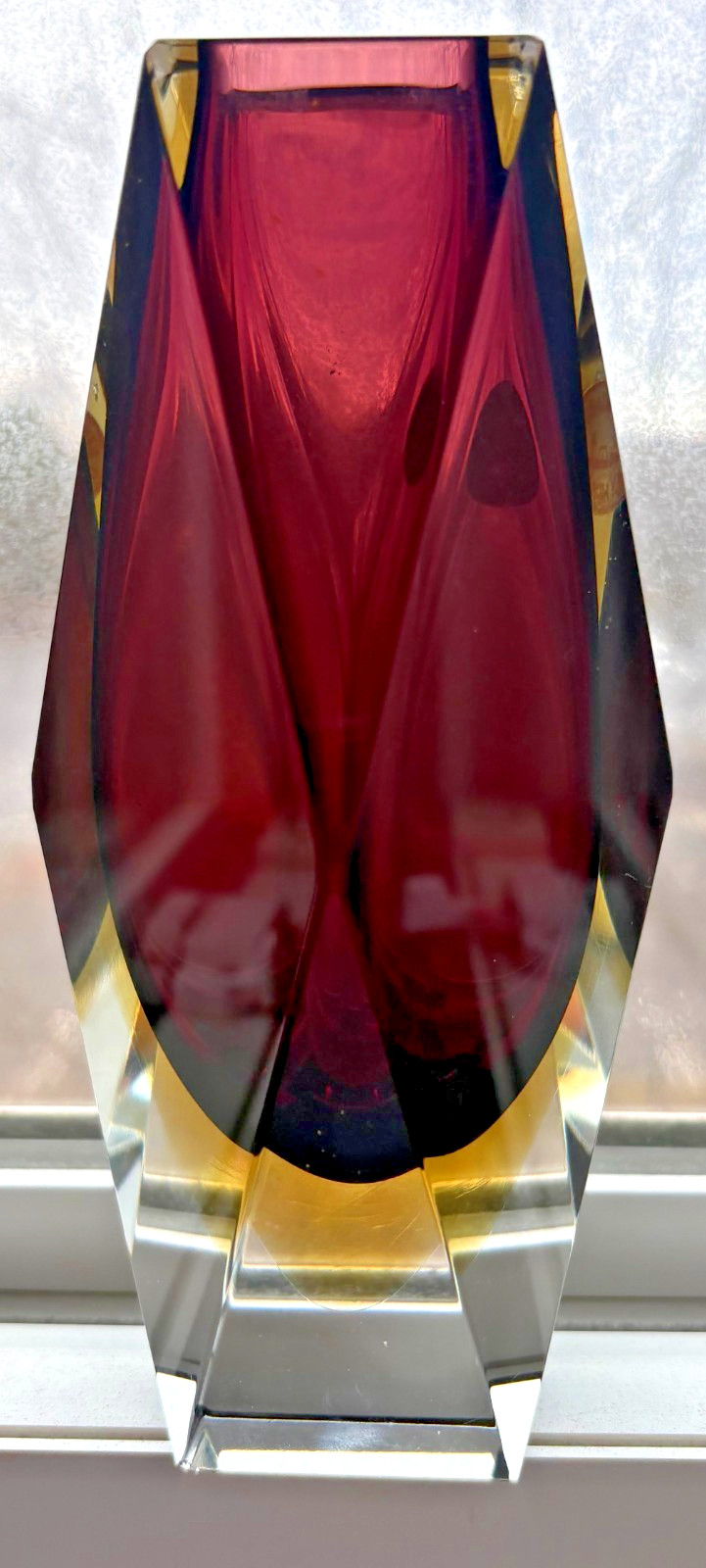 Vintage Luigi Mandruzzato Murano Art Glass Vase Faceted Gem Prism Luminous 6.5"