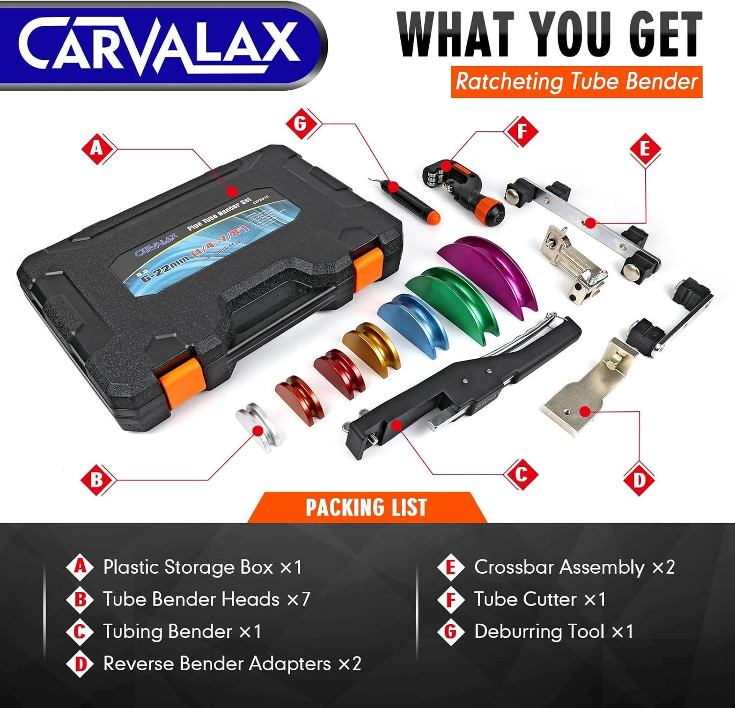 CAVALAX 90° Ratcheting Pipe Bender Set for HVAC, 1/4” to 7/8” O.D.