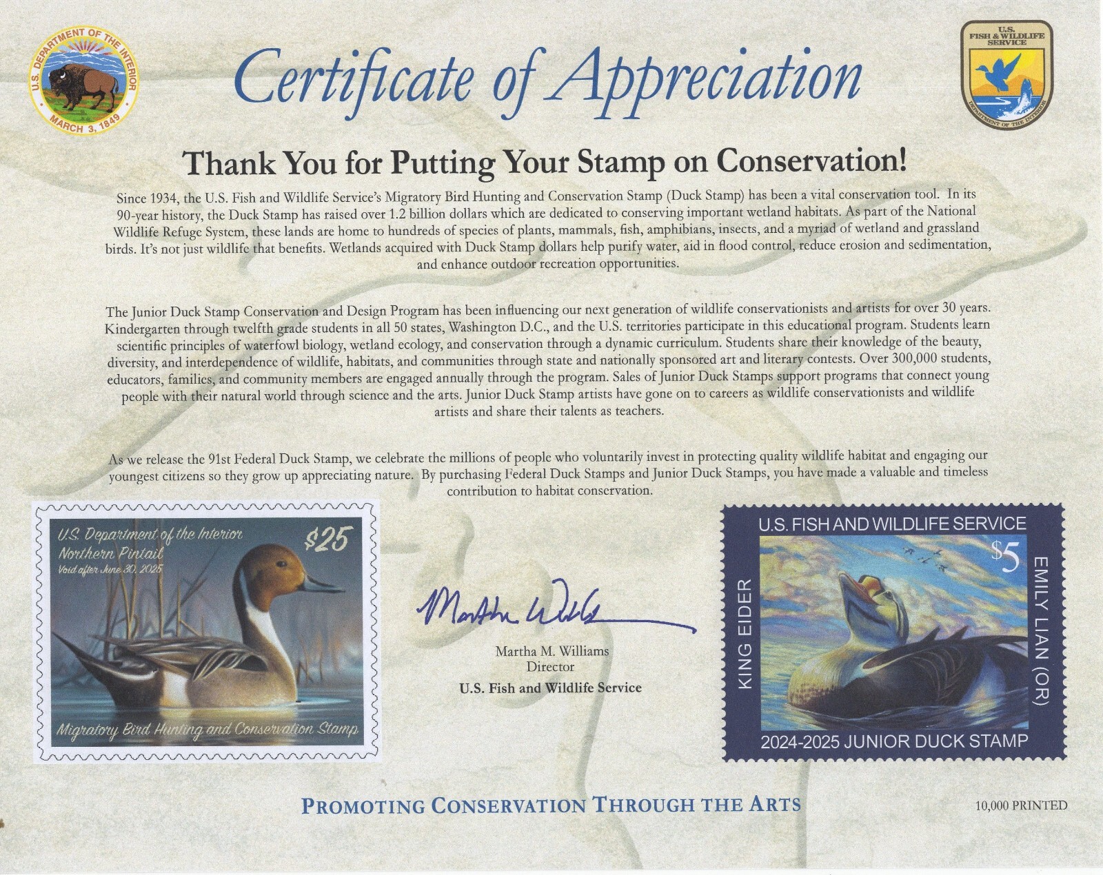 RW91 - JDS32 - Federal Duck Stamp Appreciation Card. No Stamps.    #02 RW91APP