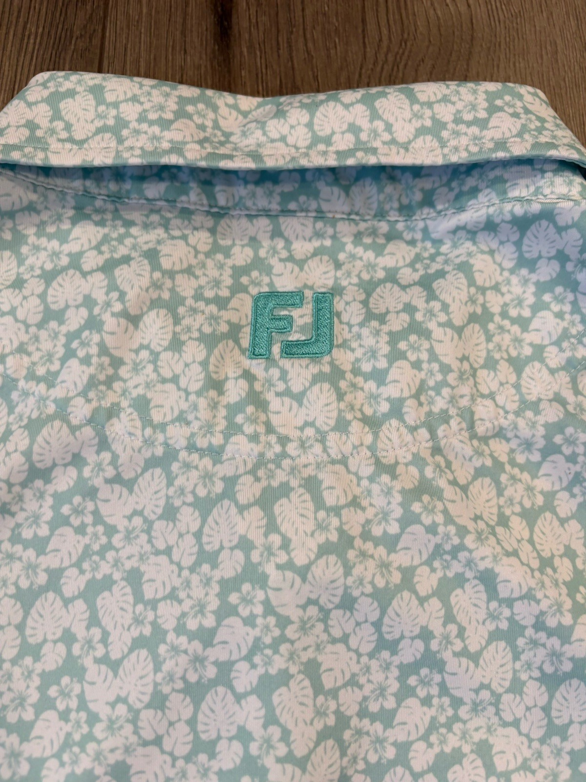 FootJoy Men's Golf Polo Shirt White Teal Floral Print Size M