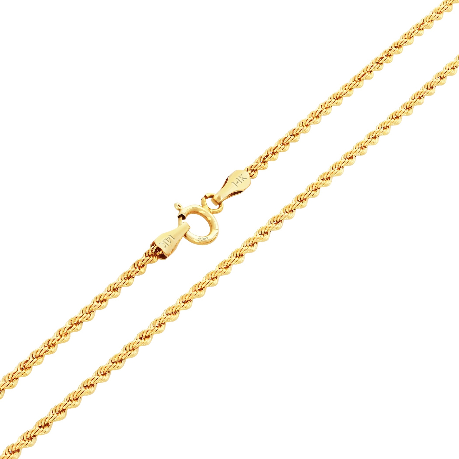 14K Yellow Gold Diamond Cut Rope Chain Necklace 1.5mm - 5mm, Men Women 16"- 30"