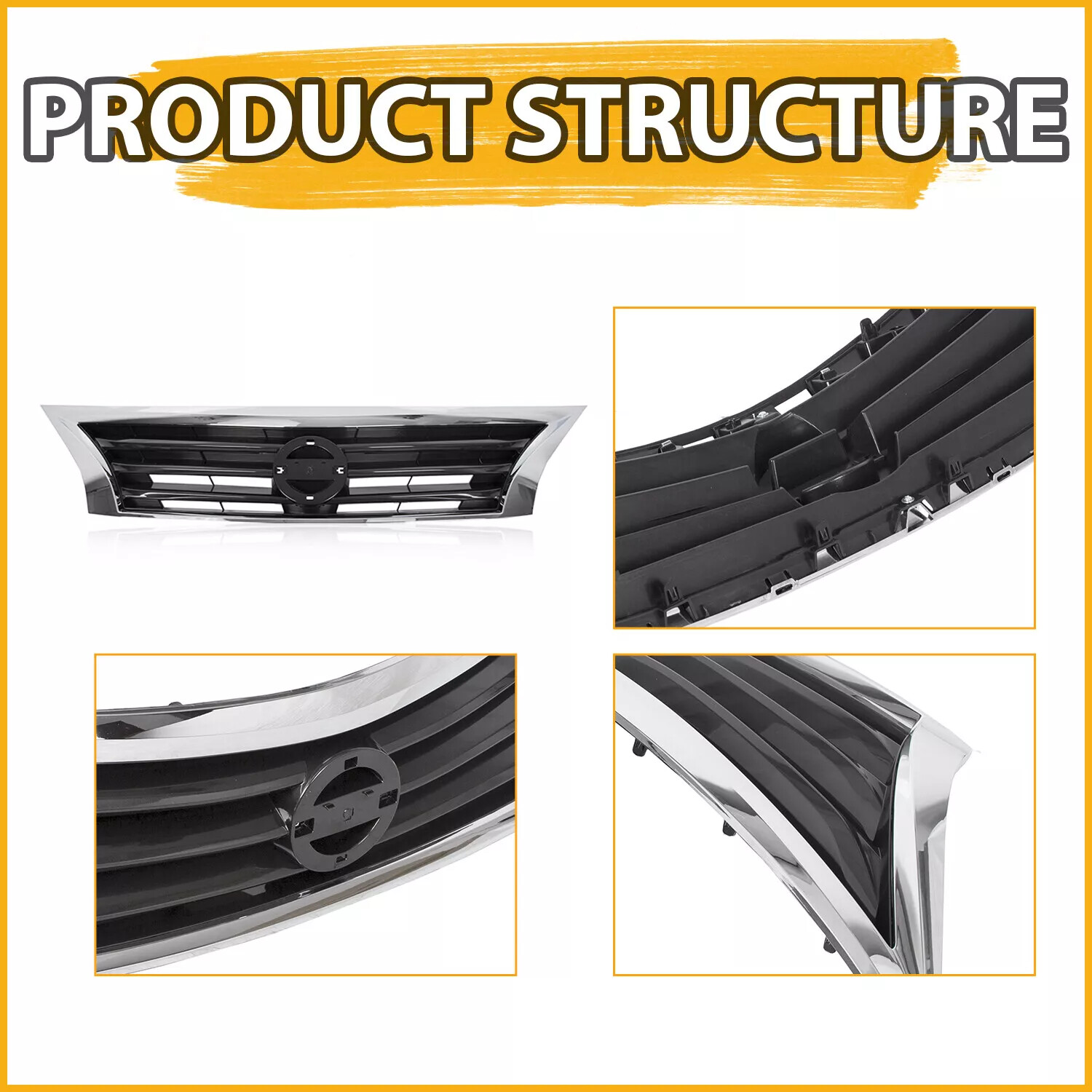 For Nissan Altima 2013 2014 2015 Front Bumper Upper Grille Black w/ Chrome Trim