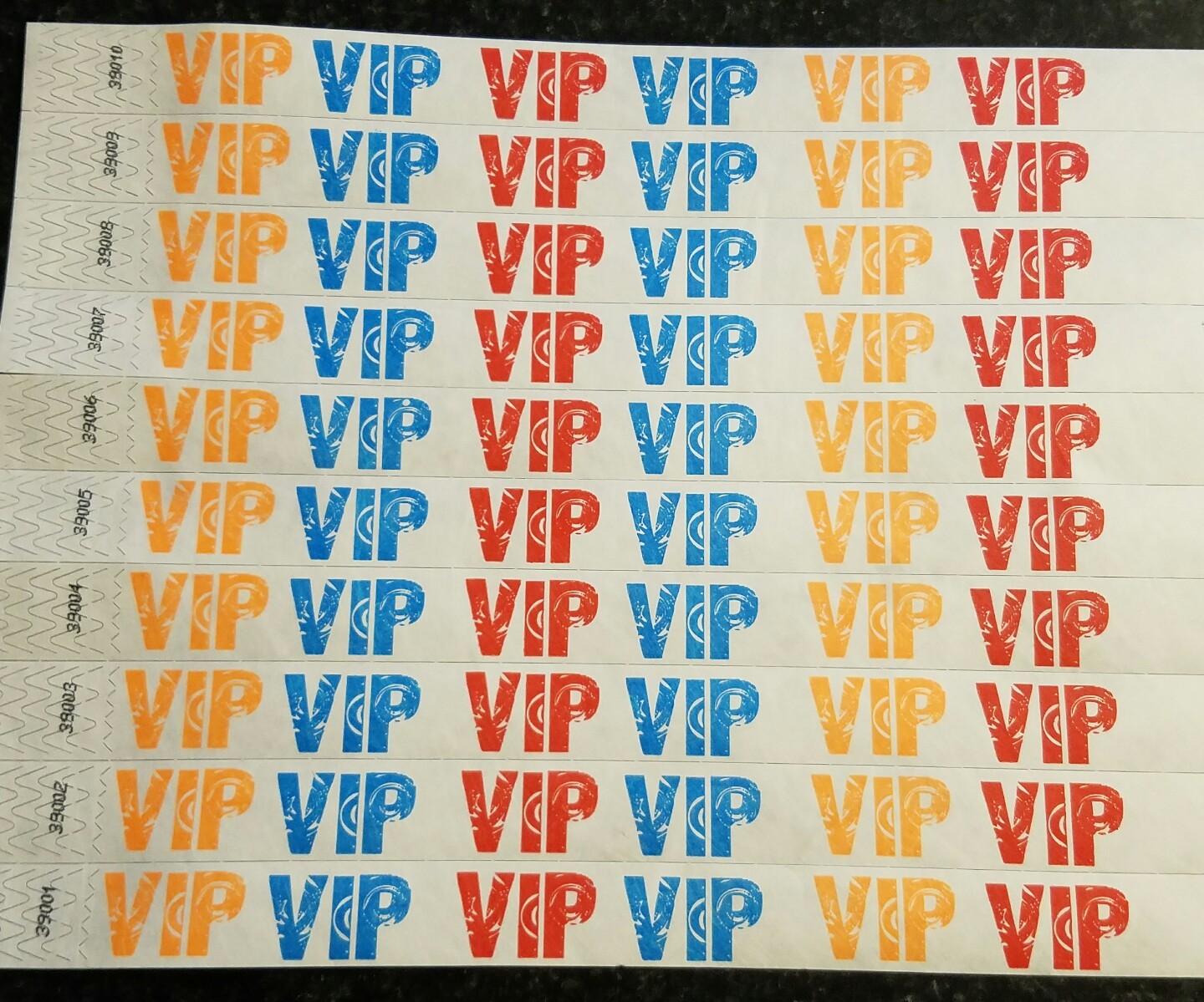 500  3/4"  VIP MULTI-COLOR TYVEK WRISTBANDS,  PAPER WRISTBANDS, EVENT WRISTBAND