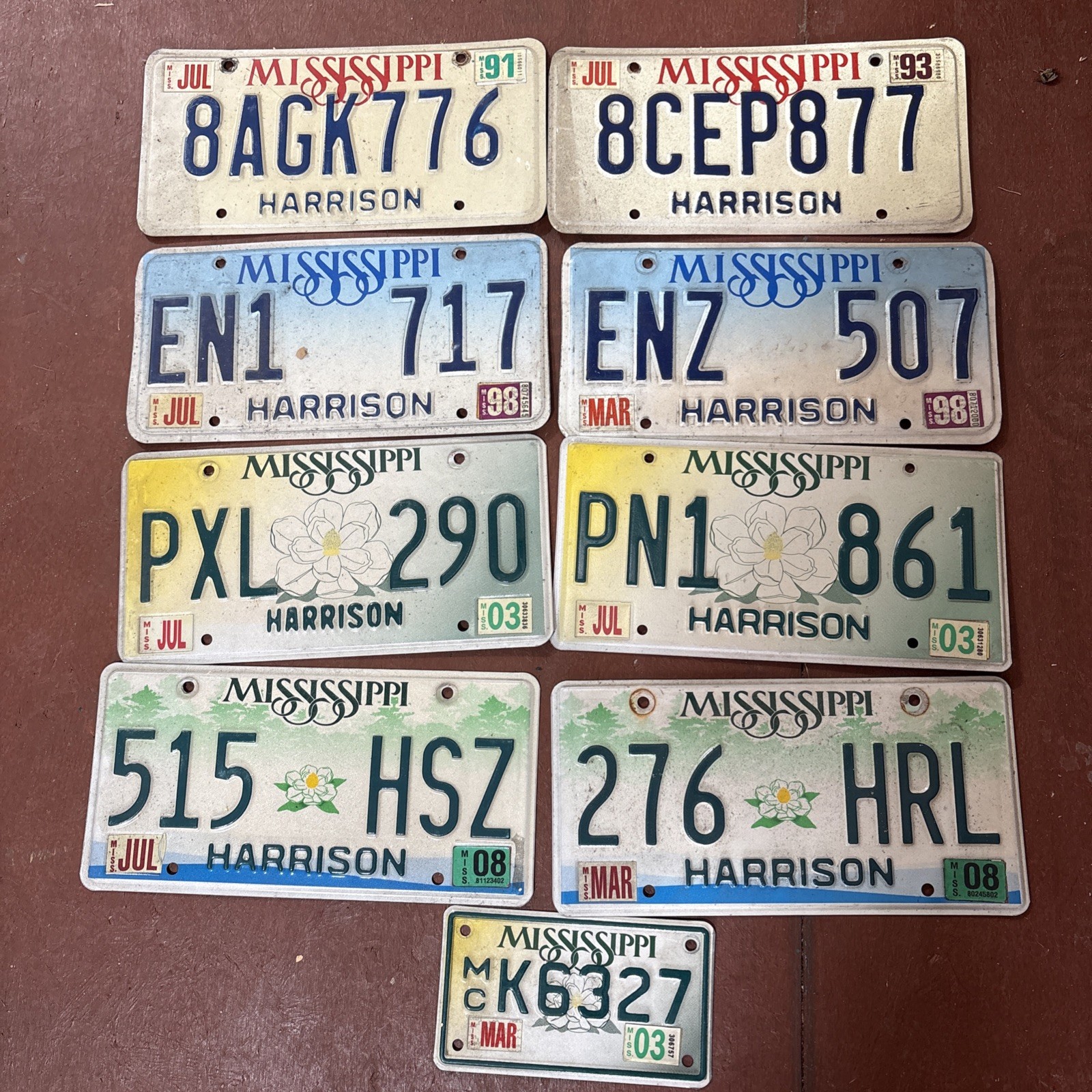 8 Mississippi Harrison County Expired License Plates Plus 1 Motorcycle Plate.