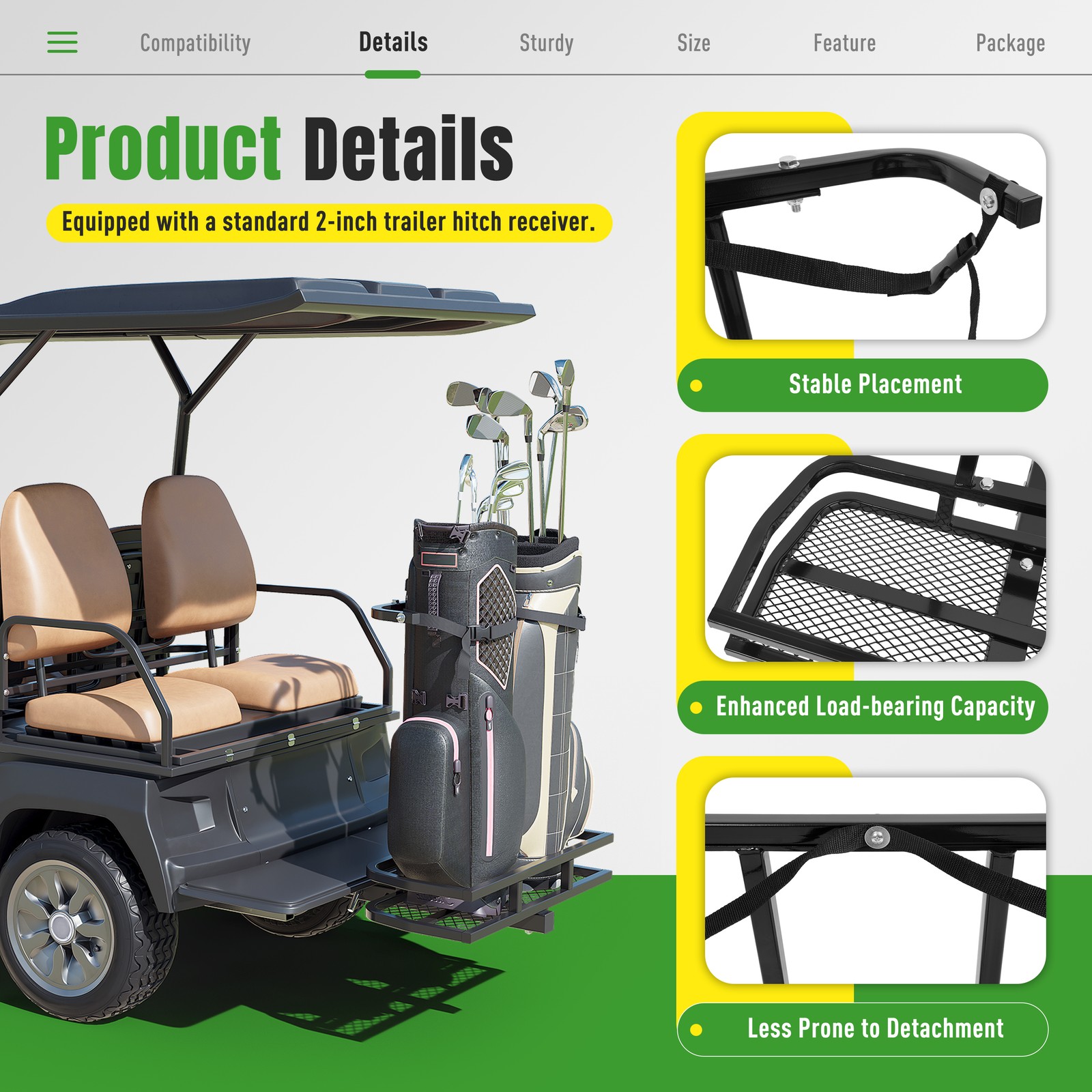 Golf Bag Holder Rear Seat Attachment Rack For Club Car E-Z-Go Yamaha Golf Cart