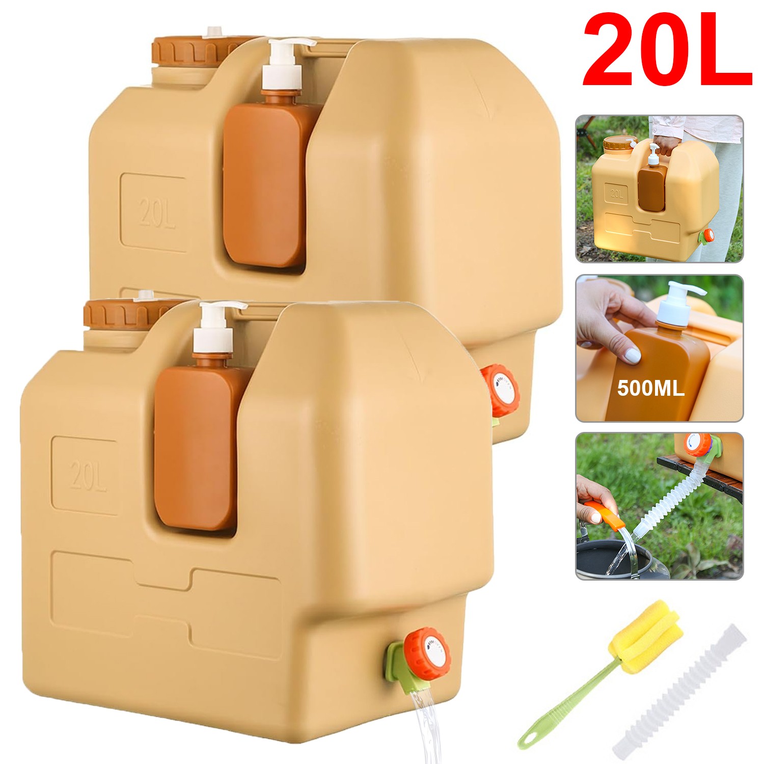 1/2PC X Emergency Water Container with Spigot 5 Gallon Camping Water Storage Jug