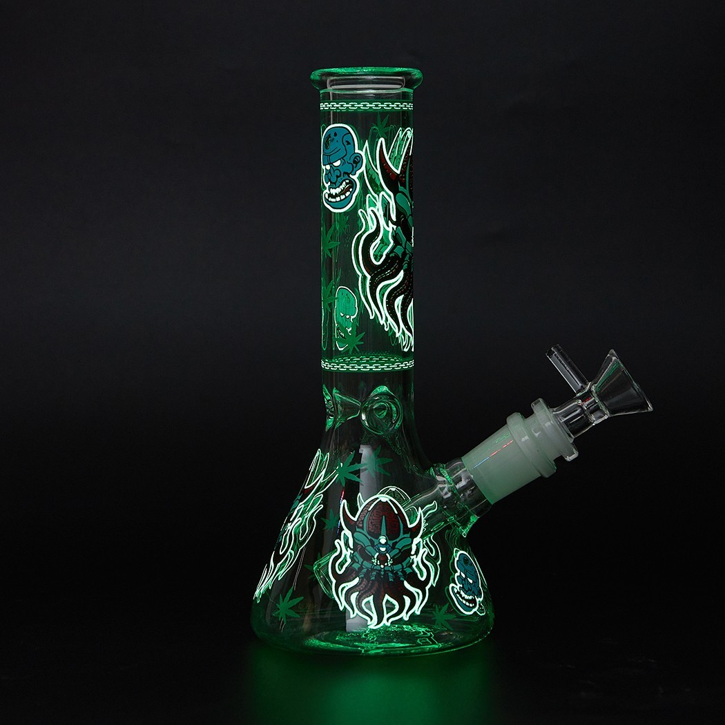 7.8" Octopus Fluorescent Glass Bong Glass Water Pipe Smoking Tobacco Beaker 14MM