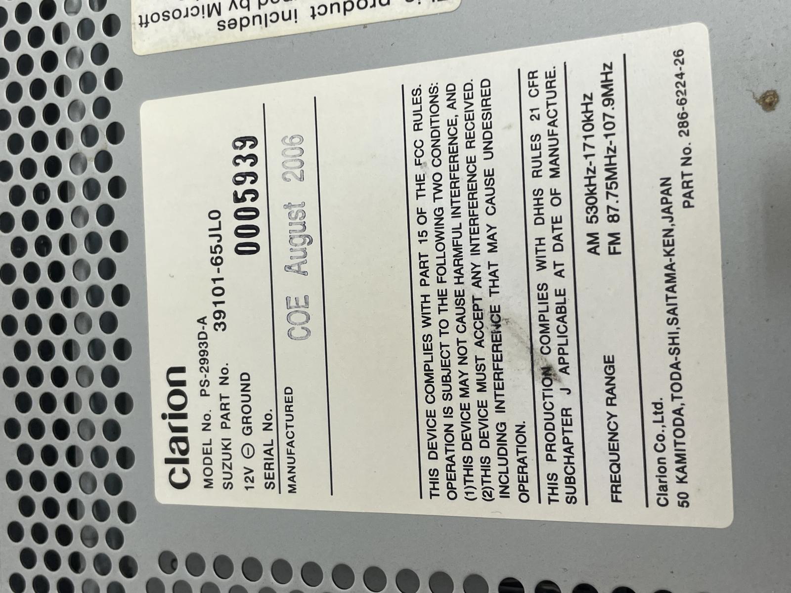 2007 SUZUKI GRAND VITARA RADIO CONTROL PANEL RECEIVER HEAT/AC CONTROLS OEM