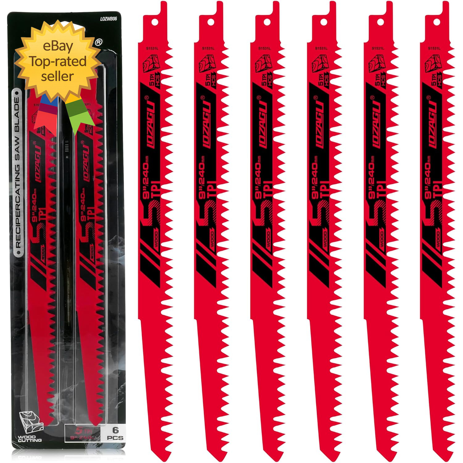 9-Inch Wood Pruning Reciprocating Saw Blades, 6-Piece, 5TPI Wood Saw Blades