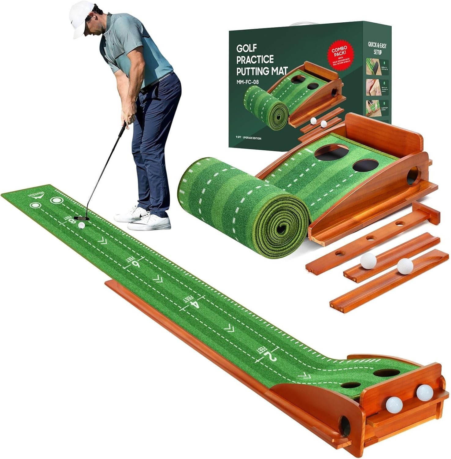 Putting Matt for Indoors, Putting Green, Golf Putting Mat with Ball Return,