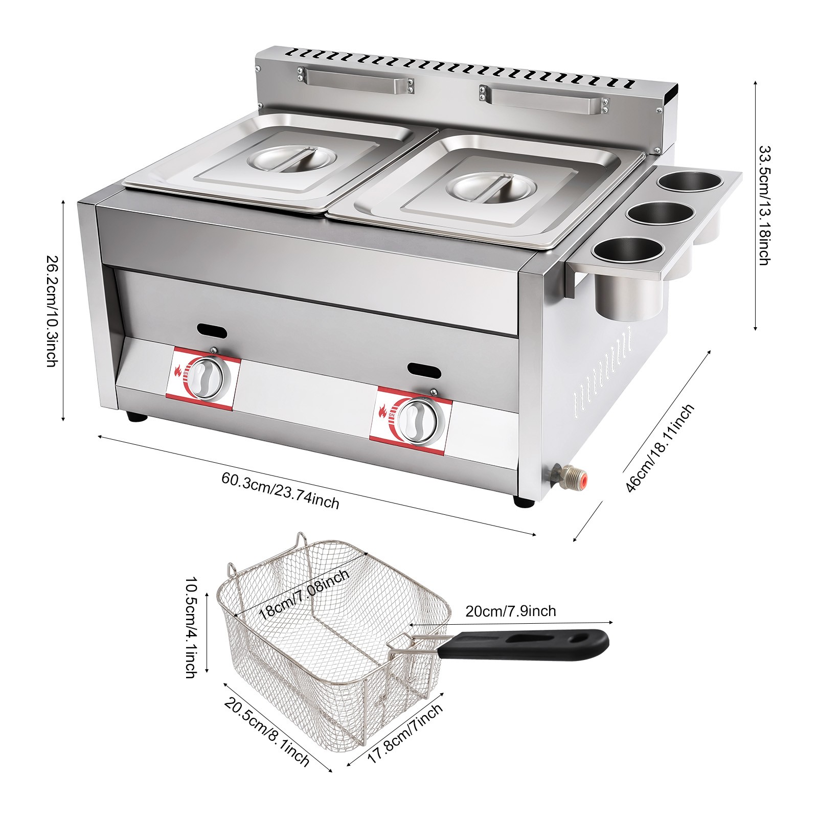 Commercial Deep Fryer with Basket and Lid Stainless Steel Dual Tank Fry Machine