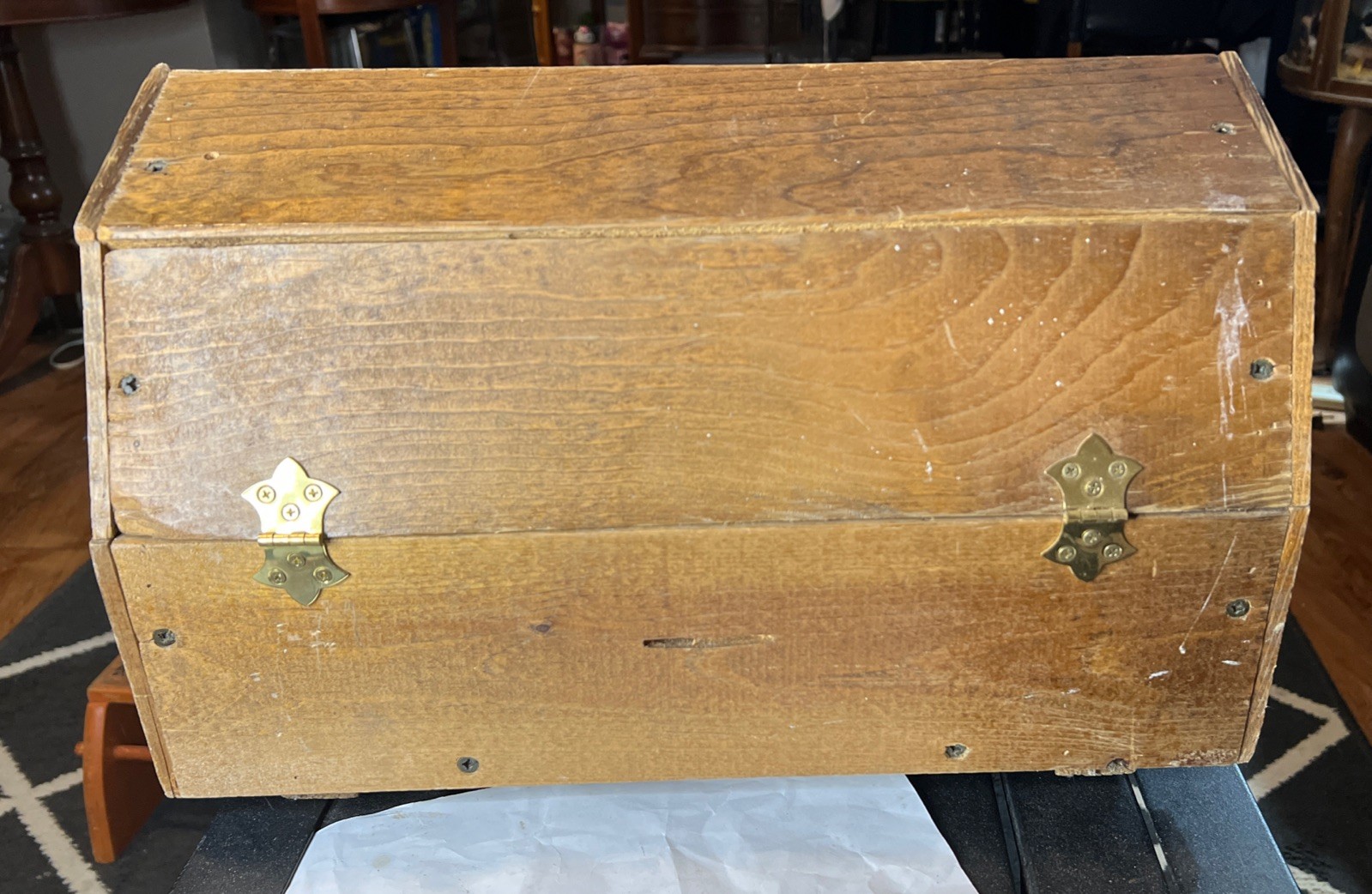 VINTAGE TOOLBOX HAND-MADE WOOD HEXAGON SHAPE LOCK BOX WITH DOUBLE LOCKS +HANDLES