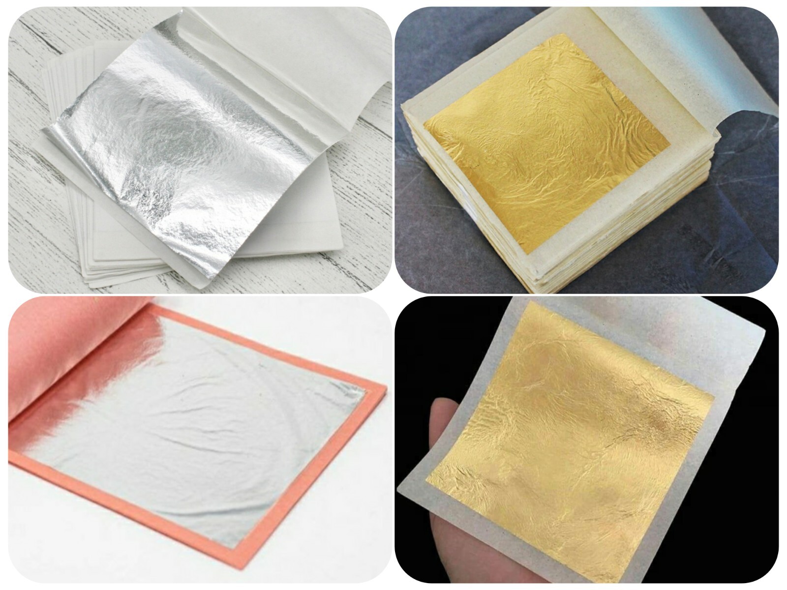 24K Edible Gold Leaf, Pure Silver 999 Leaf Sheets, Gilding Foil Paper, 16x16 CM